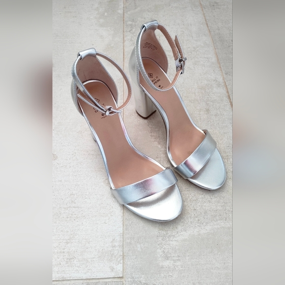 Call It Spring Shoes - Metalic Silver Block Heel Vegan Leather Sandals by Call it Spring Uk Size 4
